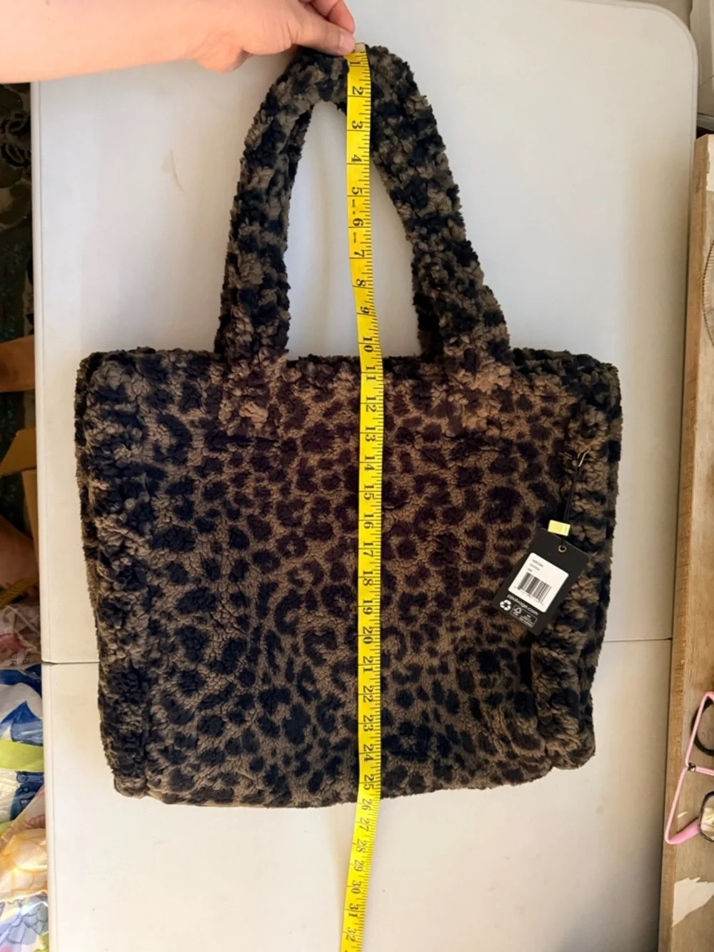 P.J. Salvage Animal Print Sherpa Tote Bag Large /Brown .
